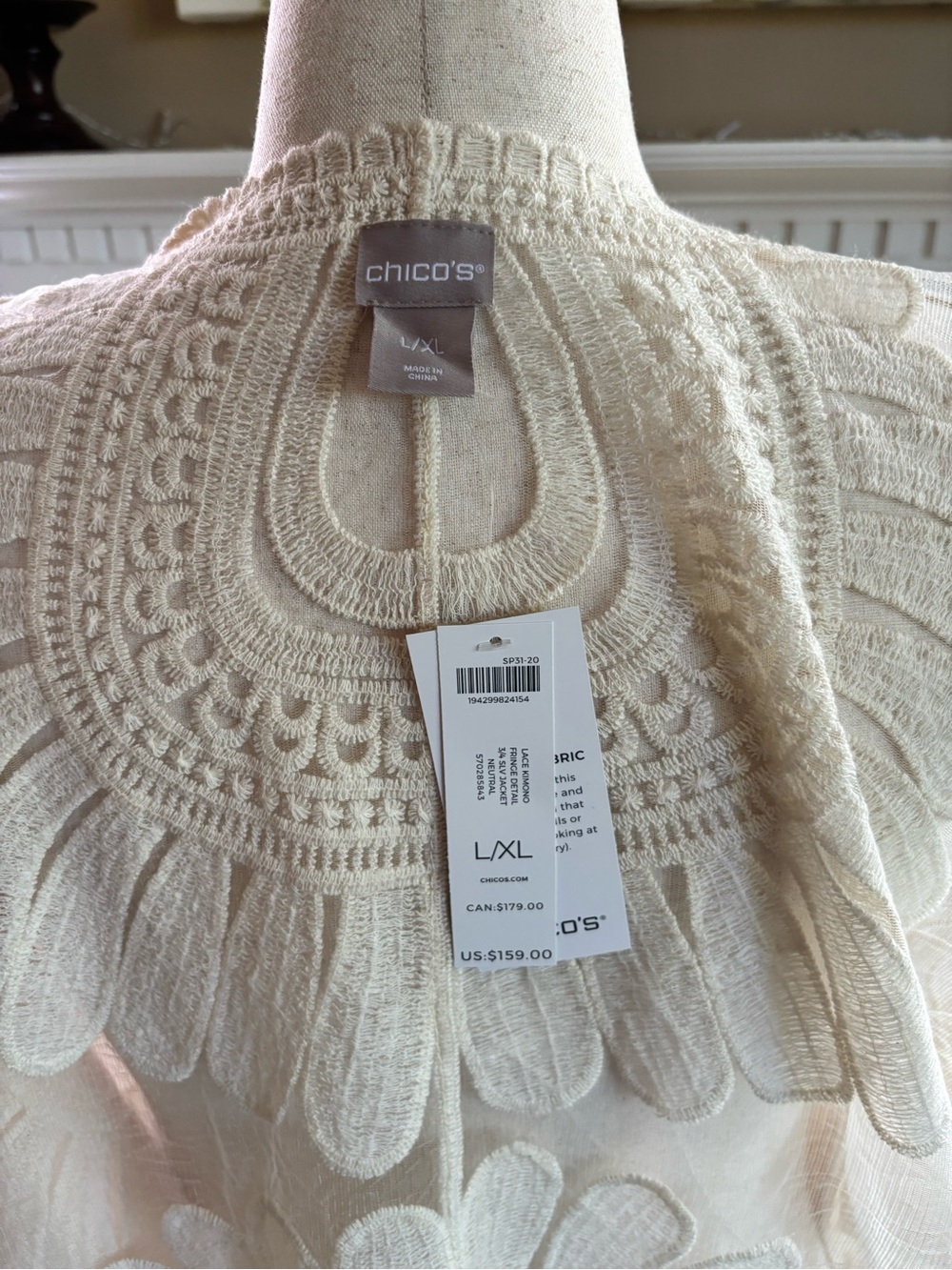 *NEW* Stunning Chico’s Lace Kimono Fringe Detail 3/4 Sleeve - Size L/XL - Picture 6 of 6